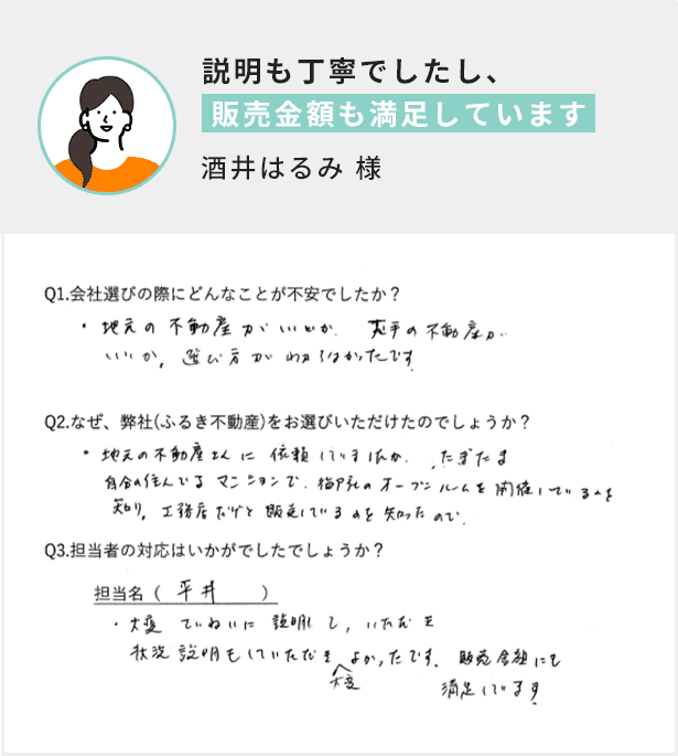 説明も丁寧でしたし、販売金額も満足しています